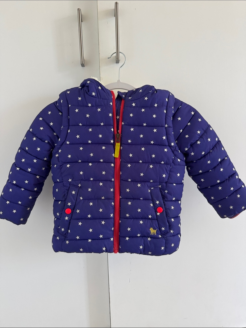 Mini Boden blue Star Kids Jacket with Red Zipper